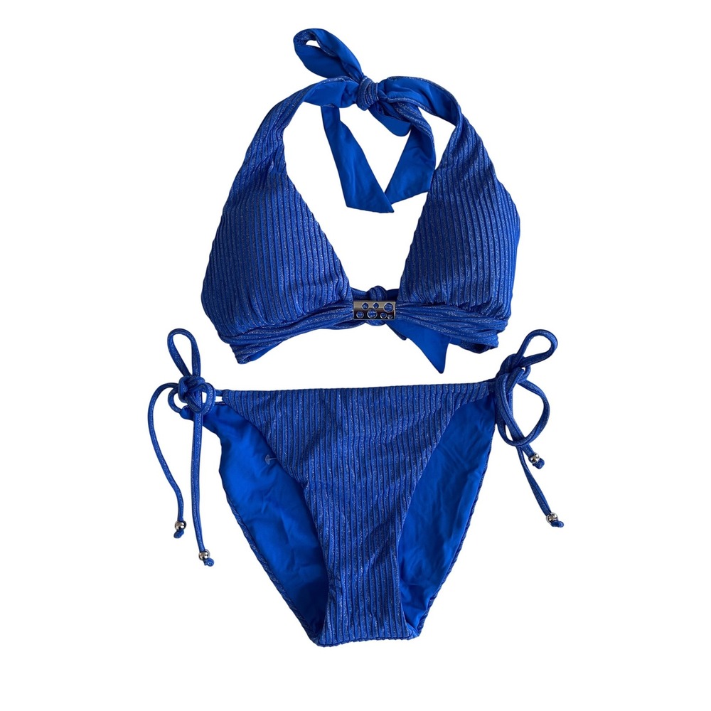 BECCA Golden Isle Halter Bikini Top and Bikini Bottoms Women's Size Medium